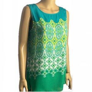 Gorgeous Teal Green and Yellow Sleeveless Extra Long Tank Top Slight Ombre Feel